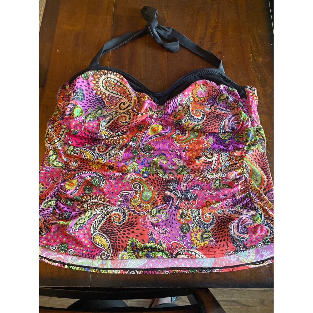 24th‎ & Ocean Womens Paisley Halter Tankini Top Pink Purple Bohemian Swimwear